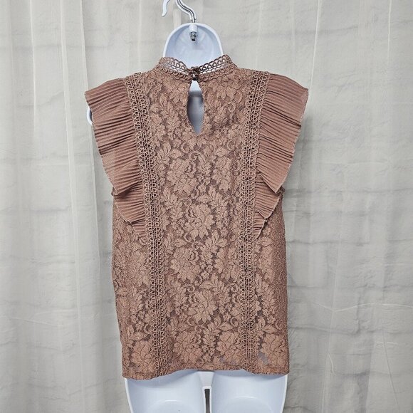 Mauve Pink Floral Lace Coquette Blouse Boho Ruffle Crochet Romantic M - Picture 7 of 13